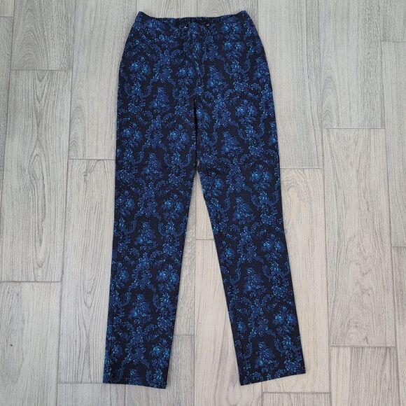 NEW ISAAC MIZRAHI Live STRETCH PULL ON PANTS Floral Print SIZE 10 Blue 237 - Picture 1 of 6